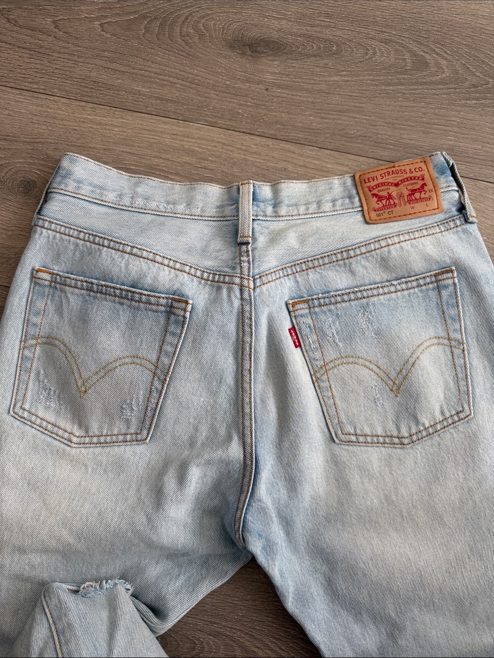 Vintage Levi's | 501 CT Light Wash Slim Straight Ripped Jeans | W27 L32 - Picture 3 of 4